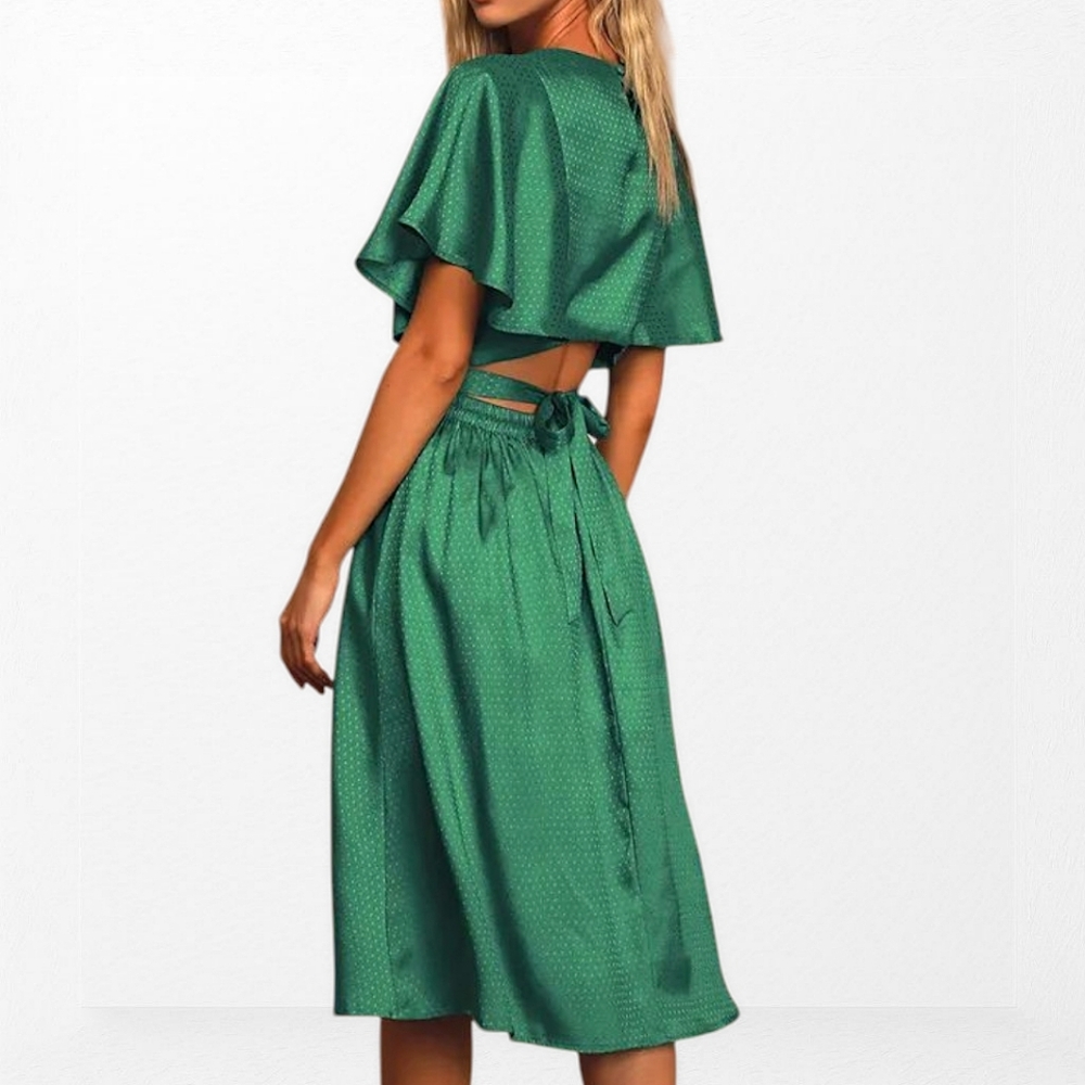 Lulus Cabaret Queen Polka Dot Embossed Satin Midi Dress Small Green Party Event
